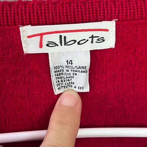 Talbots Womens 100% Wool Cardigan Button Front Long Sleeve Red Size 14 Classic - Picture 5 of 9